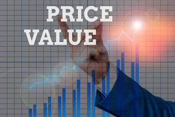 Text sign showing Price Value. Business photo text the price of a product based on what customers...