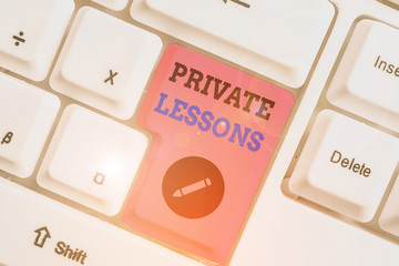 Writing note showing Private Lessons. Business concept for teaching which is usually paid privately...