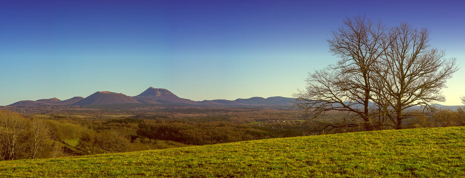 Panoramic view of Puy-de-Dome, Auvergne volcano, Domes chain