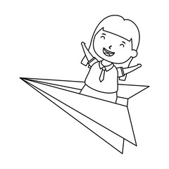 Fototapeta na wymiar cute little student girl with paper airplane