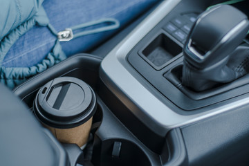 Cup of coffee in the car Cup holder