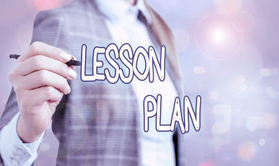 Conceptual hand writing showing Lesson Plan. Concept meaning a teacher s is detailed description of...