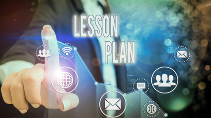 Conceptual hand writing showing Lesson Plan. Concept meaning a teacher s is detailed description of...