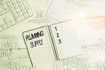 Text sign showing Plumbing Supply. Business photo showcasing tubes or pipes connect plumbing...