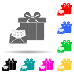 box with gift and postcard multi color style icon. Simple glyph, flat vector of mother's day icons for ui and ux, website or mobile application