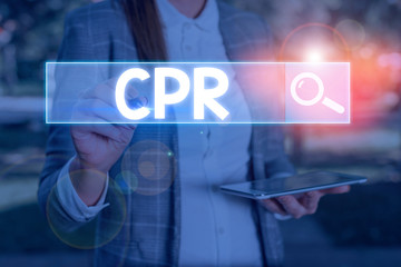 Conceptual hand writing showing Cpr. Concept meaning cardiopulmonary resuscitation Method used to keep someone alive