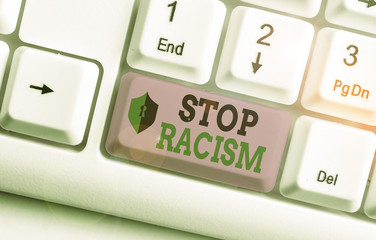 Text sign showing Stop Racism. Business photo showcasing end the antagonism directed against...
