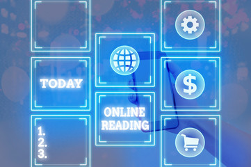 Writing note showing Online Reading. Business concept for process of extracting meaning is in a...