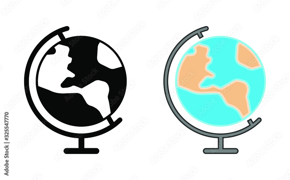 Poster simple globe icon vector black silhouette and color