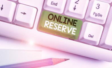 Conceptual hand writing showing Online Reserve. Concept meaning enables customers to check...