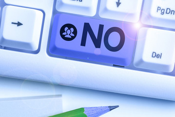 Word writing text No. Business photo showcasing Put a stop on the current activity State of...