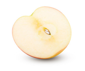 Ripe apple cut in half with seeds on white background. Apple clipping path.
