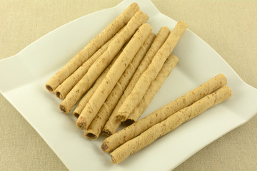 Dessert or snack tray of chocolate hazelnut creme filled wafer cookies