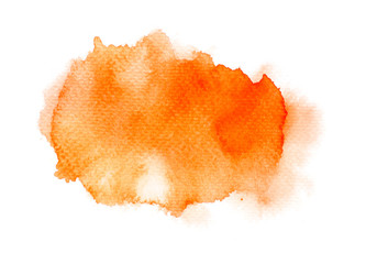 orange watercolor paint of brush on white.