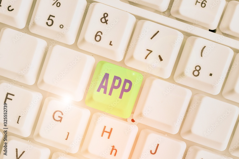 Fototapete Writing note showing App. Business concept for Computer program Download software by a user to a mobile device