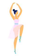 Beautiful Girl Ballerina in Blue Pointe Shoes and Tutu Skirt Stand Full Height in Dancing Position Isolated on White Background Artist Prepare for Dance Show Cartoon Flat Vector Illustration, Clip Art