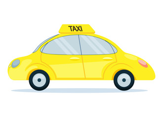 Fototapeta na wymiar Bright Banner Car with Taxi Sign Cartoon Slide. Transportation Service Flyer. Yellow Car Taxi Online Service. Invitation Poster City Automobile. Vector Illustration on White Background.