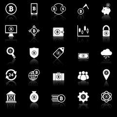Bitcoin icons with reflect on black background