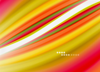 Wave lines abstract background, smooth silk design with rainbow style colors. Liquid fluid color waves. Vector Illustration