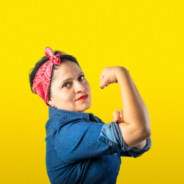 Latin woman feminist 'we can do it' posture cartel