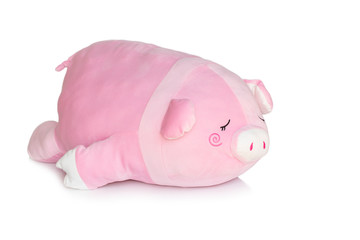 Image of pink pig doll isolated on white background. Animal dolls.