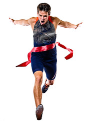 young man athletics runner running sprinter sprinting isolated white background