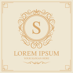 Luxury logo template, Initial letter type S on cream background, vector illustration