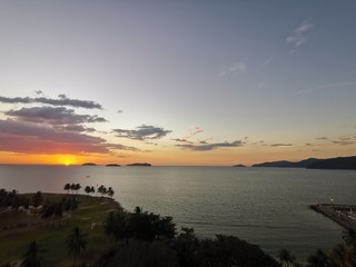 Obraz na płótnie Canvas Beautiful sunset view in Kota Kinabalu, taken from the sky bar Pacific Horizon. Sabah, Malaysia. Borneo. The Land Below The Wind.