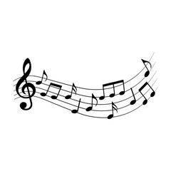 Music notes waving, music background, vector illustration.