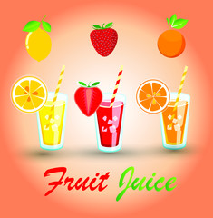 juice fresh orange, lemon, strawberry icon vector design