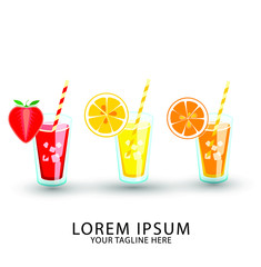 juice fresh orange, lemon, strawberry icon vector design