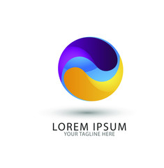 marble circle logo. Shiny blue round with a geometric pattern. Vector illustration.