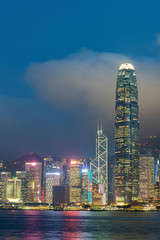 Skyline of Victoria harbor of Hong Kong city at night