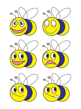 cartoon bee in many expression