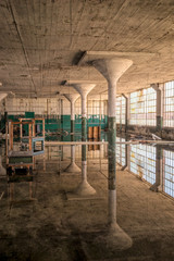 Interior of a room flooded with rain water with beautiful reflections. Image taken at the old...