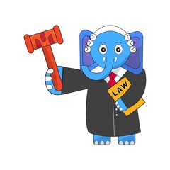 Elephant judge mascot. Justice and law concept