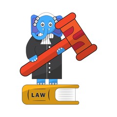 Elephant judge mascot. Justice and law concept
