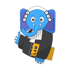 Elephant judge mascot. Justice and law concept