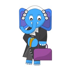 Elephant judge mascot. Justice and law concept