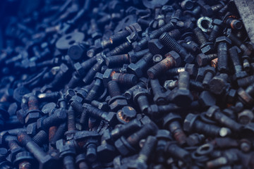 Nuts, Bolts and washers a selection of steel bolts and steel nuts. Closeup of many parts for industrial use