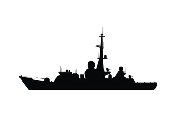 Battle ship silhouette vector, military transportation