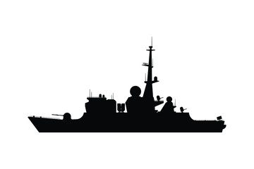 Battle ship silhouette vector, military transportation