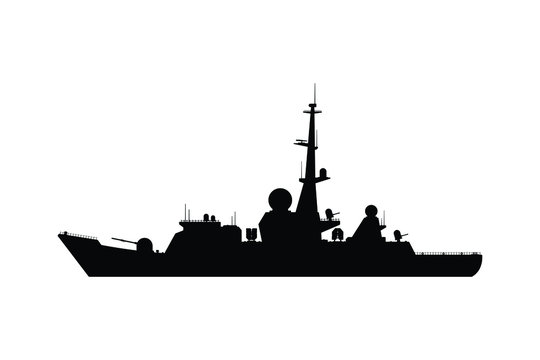 Battle Ship Silhouette Vector, Military Transportation