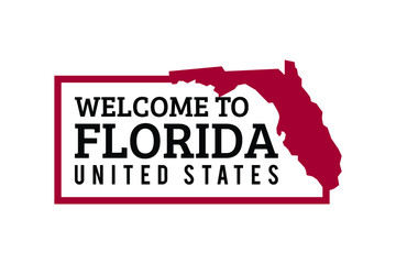 Welcome To Florida Word Text, Creative Font Design Illustration, Welcome sign with map