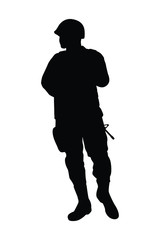 Fototapeta na wymiar Standing soldier with weapon silhouette vector