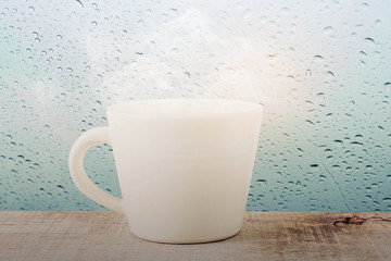 Coffee mug in rainy season.