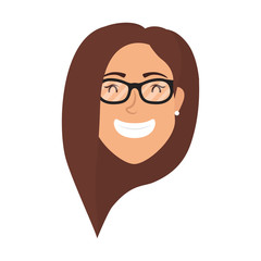 cute young woman head with eyeglasses character