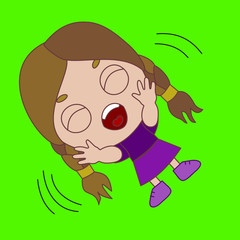 emoji with a chibi girl who is lying and laughing, ha-ha emoticon on a green isolated background