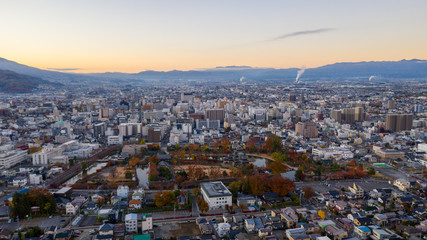 Aerial view Sunrise of Matsumoto Castle in Nagano City,Japan - 325579999