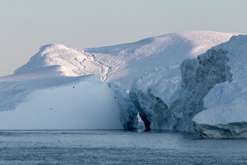 Ice glaciers in Disko Bay during the midnight sun, Ilulissat Icefjord, Greenland